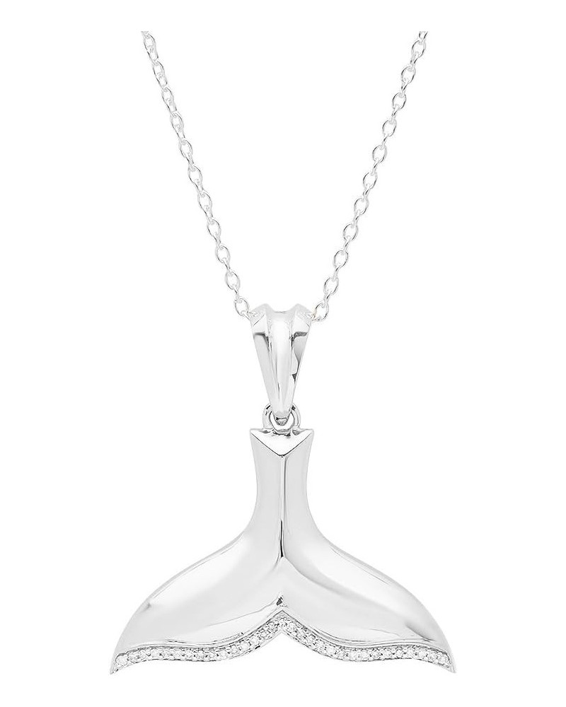 0.10 Carat (ctw) Round White Diamond Whale Fish Tail Pendant with 18 inch Chain for Women in 14K Gold White Gold Silver Chain...