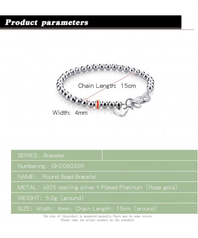 New Women's 925 Sterling Silver Bracelet Minimalist 4-6MM Round Bead Chain Solid Silver Bracelet Charm Jewelry Lobster Claw C...