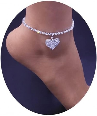 Heart Ankle Bracelets for Women Sliver Rhinestone Tennis Chain Love Heart Ankle Boho Foot Chain Bracelet Crystal Tennis Ankle...