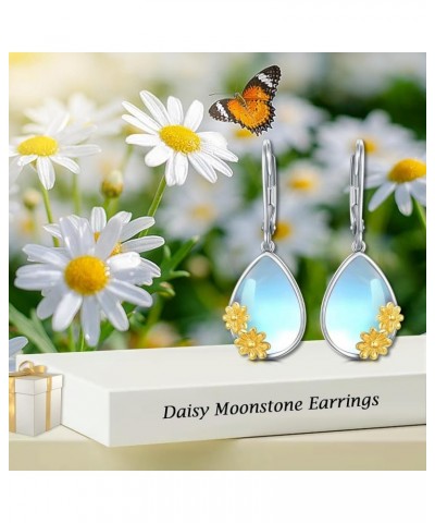 Moonstone Earrings 925 Sterling Silver Dangle Leverback Earring Hypoallergenic Jewelry Gifts for Wome Girls Daisy Moonstone E...