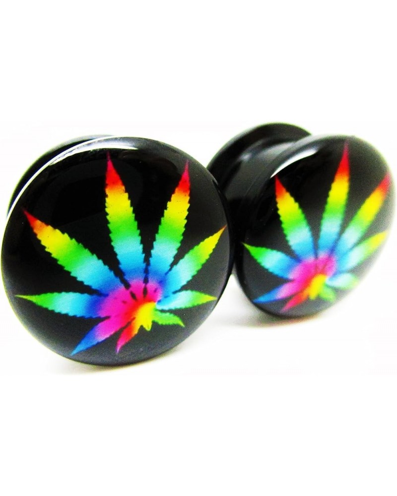 Tie-Dye Pot Leaf Marijuana Ear Plugs - Acrylic Screw-On - New - 14 Sizes - Pair 0 Gauge (8mm) $7.48 Body Jewelry