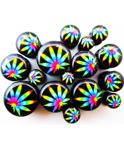 Tie-Dye Pot Leaf Marijuana Ear Plugs - Acrylic Screw-On - New - 14 Sizes - Pair 0 Gauge (8mm) $7.48 Body Jewelry