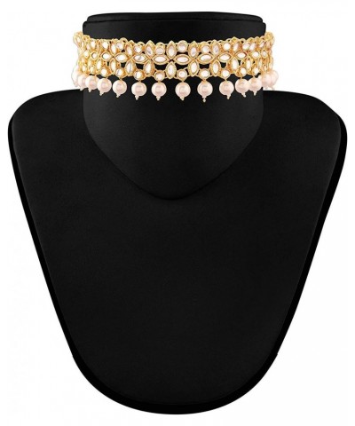 Indian Faux Kundan Pearl Choker Necklace Earrings Maang Tikka Set Ethnic Bollywood Jewelry for Women $19.37 Jewelry Sets