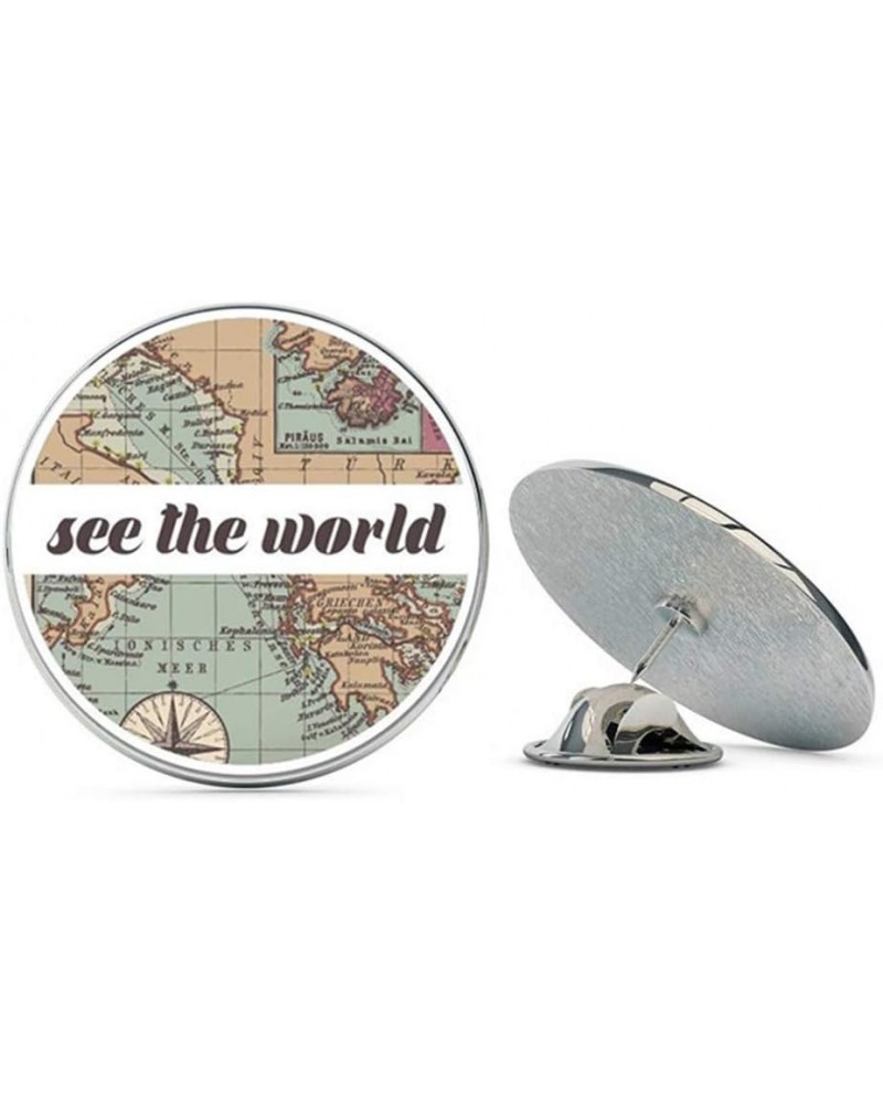 See The World Travel Retro Globe Map Metal 0.75" Lapel Hat Pin Tie Tack Pinback $6.21 Brooches & Pins