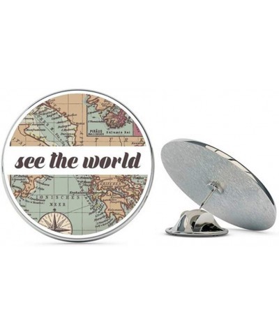 See The World Travel Retro Globe Map Metal 0.75" Lapel Hat Pin Tie Tack Pinback $6.21 Brooches & Pins