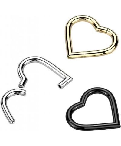 18GA F136 Implant Grade Titanium Heart Shaped Hinged Segment Ring Black $9.80 Body Jewelry