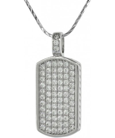 Dinty Sterling Silver Cubic Zirconia Dog Tag Necklace for Women Micro Pave 3/4 inch tall with 16-inch Snake Chain $16.38 Pend...