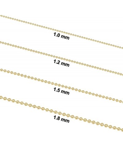 Yellow Gold Plated Silver or Sterling Silver Bead Ball Chain Necklace For Women (1 mm, 1.2 mm, 1.5 mm or 1.8 mm - Sizes from ...