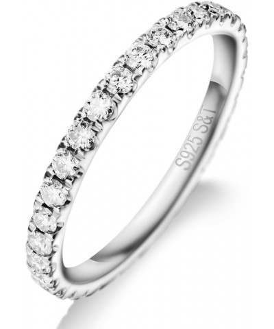 Moissanite Wedding Band, 2mm Full Eternity Ring Stacking Ring |1.1 CT 925 Sterling Silver | 18K White Gold Plating | Round Br...