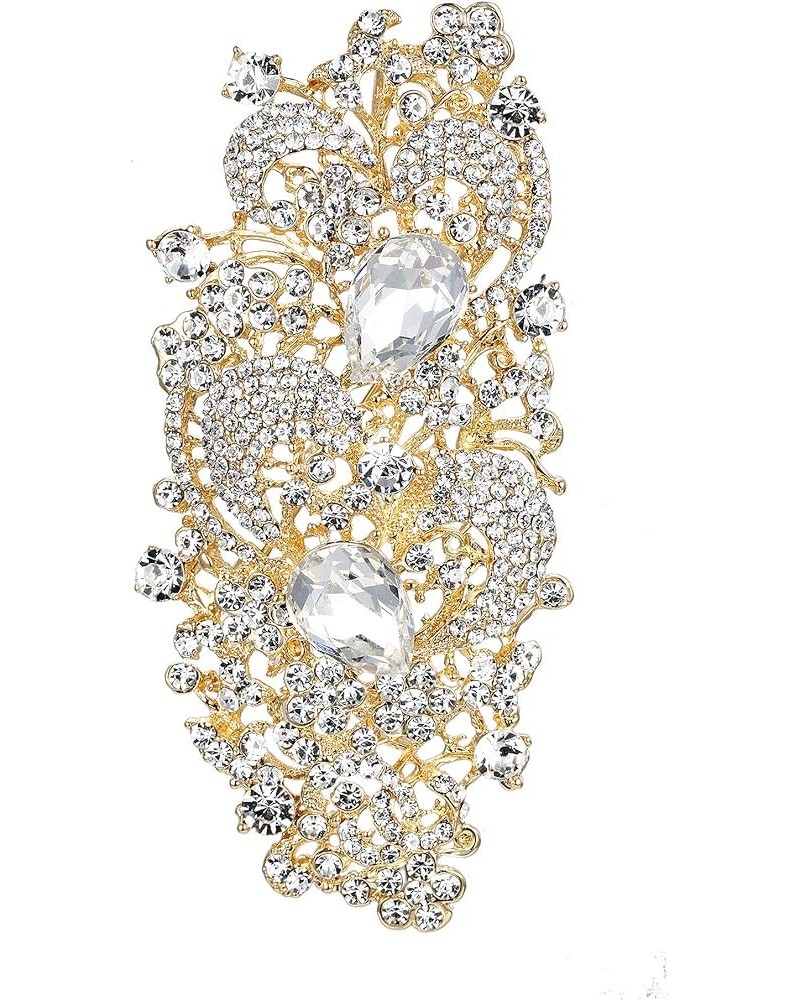 Austrian Crystal 4.1 Inch Royal Flower Pattern Wedding Brooch Clear Gold-Tone $11.61 Brooches & Pins