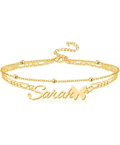 Personalized Name Ankle Bracelet for Women 18k Real Gold Plated Layered Name Anklets Beach Anklets Accessories for Vacation L...