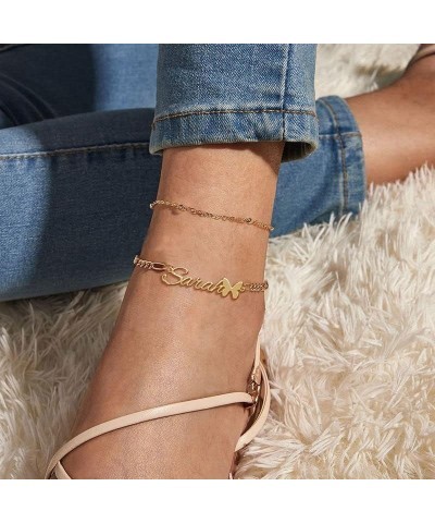 Personalized Name Ankle Bracelet for Women 18k Real Gold Plated Layered Name Anklets Beach Anklets Accessories for Vacation L...