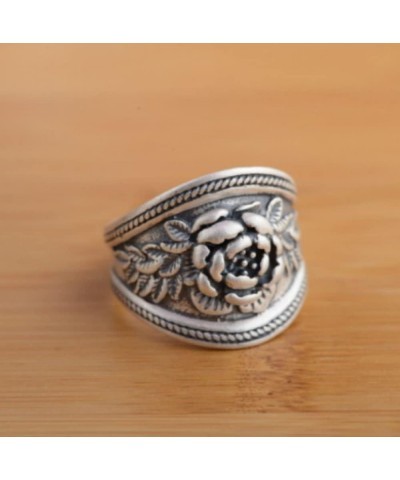 925 Sterling Silver Fashion Women's Personalized 3D Rose Vintage Ring Peony Flower Ring Women's Blossom Wealth Ring Size 6 US...