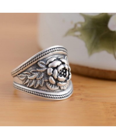 925 Sterling Silver Fashion Women's Personalized 3D Rose Vintage Ring Peony Flower Ring Women's Blossom Wealth Ring Size 6 US...