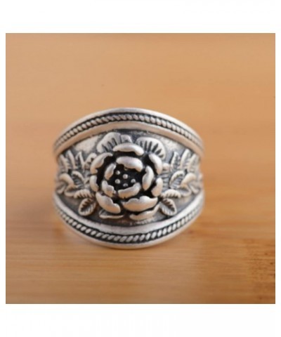 925 Sterling Silver Fashion Women's Personalized 3D Rose Vintage Ring Peony Flower Ring Women's Blossom Wealth Ring Size 6 US...