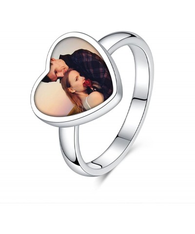 925 Sterling Silver Personalized Photo Rings Custom Picture Signet Ring Memorial Jewelry Gift for Women Grandma Mom Ring Size...