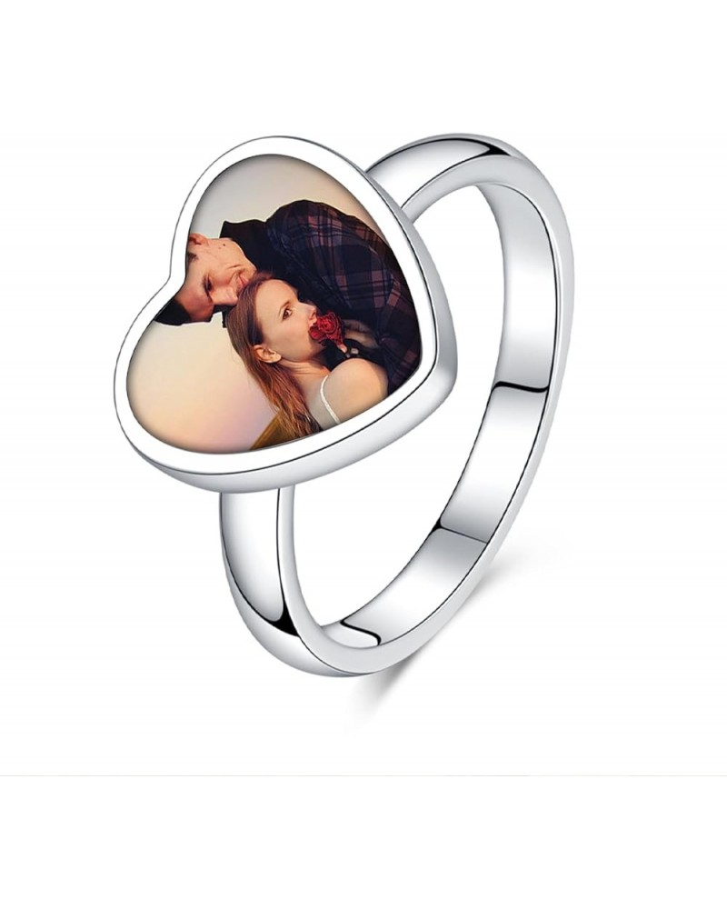 925 Sterling Silver Personalized Photo Rings Custom Picture Signet Ring Memorial Jewelry Gift for Women Grandma Mom Ring Size...