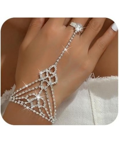 Rhinestone Bracelet Ring Silver Full Link Hand Chain Crystal Bangle Finger Bracelet Ring Wedding Harness Hand Accessories for...