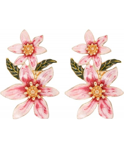 Golden Plated Double Flowers Enamel Earrings for Women Charm Floral Drop Earrings Multi Color Bohemian Earrings(er006366) PIN...