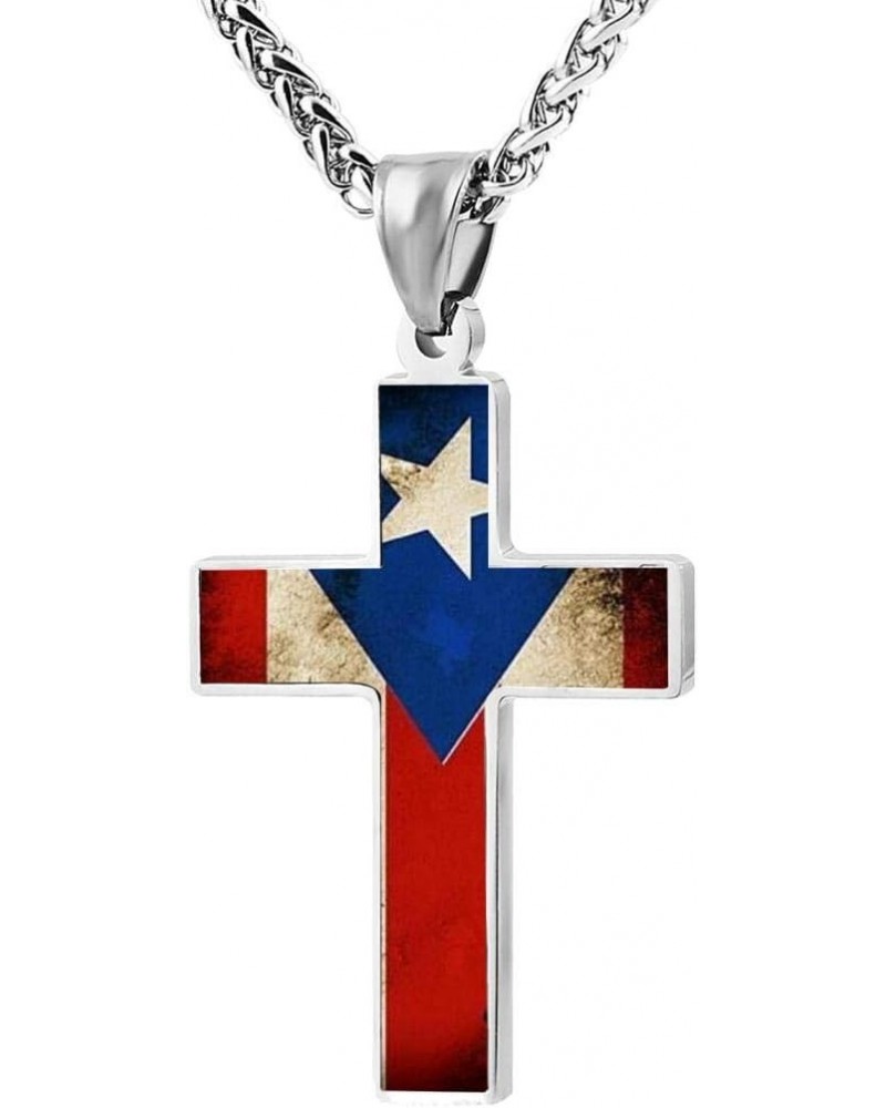 Puerto Rico Flag Men Women Patriotic Cross Pendant Necklace Religious Jewelry $10.34 Necklaces