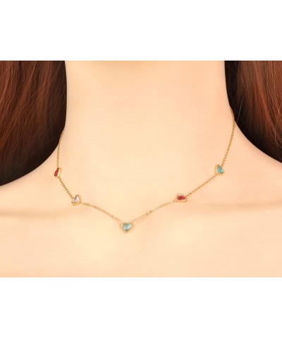 Trendy Boho Stainless Steel Colorful CZ Crystal Rainbow Choker Necklaces for Women, Dainty Rhinestone Beaded 14k Gold Chain L...