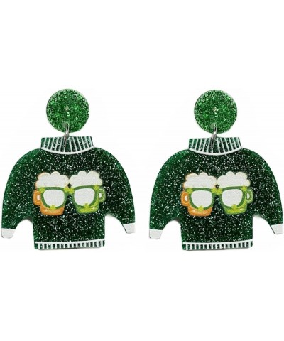 St. Patrick's Day Earrings Handmade Acrylic Green Lucky Clover Dangle Drop Earrings Resin Green Clown Boots Beer Sweater Dwar...