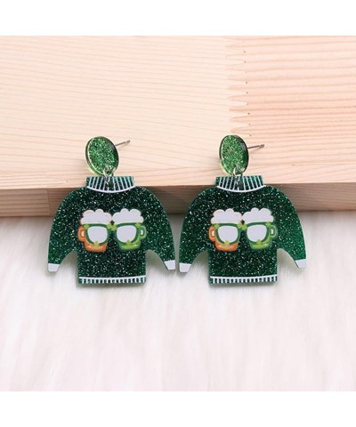 St. Patrick's Day Earrings Handmade Acrylic Green Lucky Clover Dangle Drop Earrings Resin Green Clown Boots Beer Sweater Dwar...