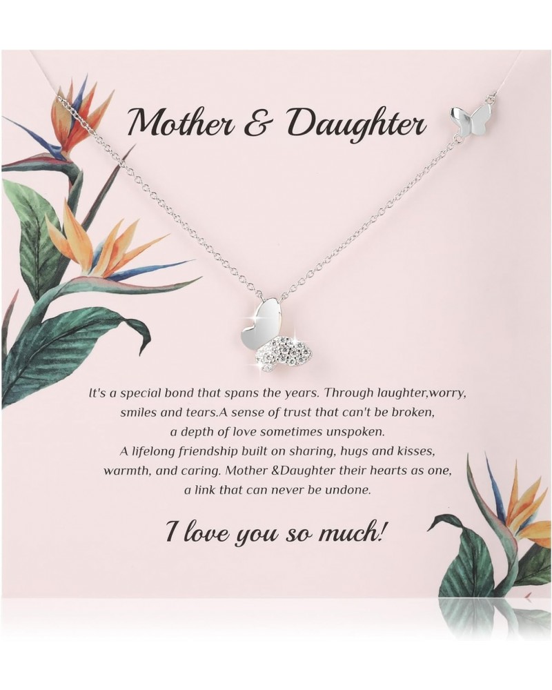 Butterfly Pendant Necklace for Women, S925 Sterling Silver Necklaces with Double Butterfly Pendant Gift for Mother, Greeting ...