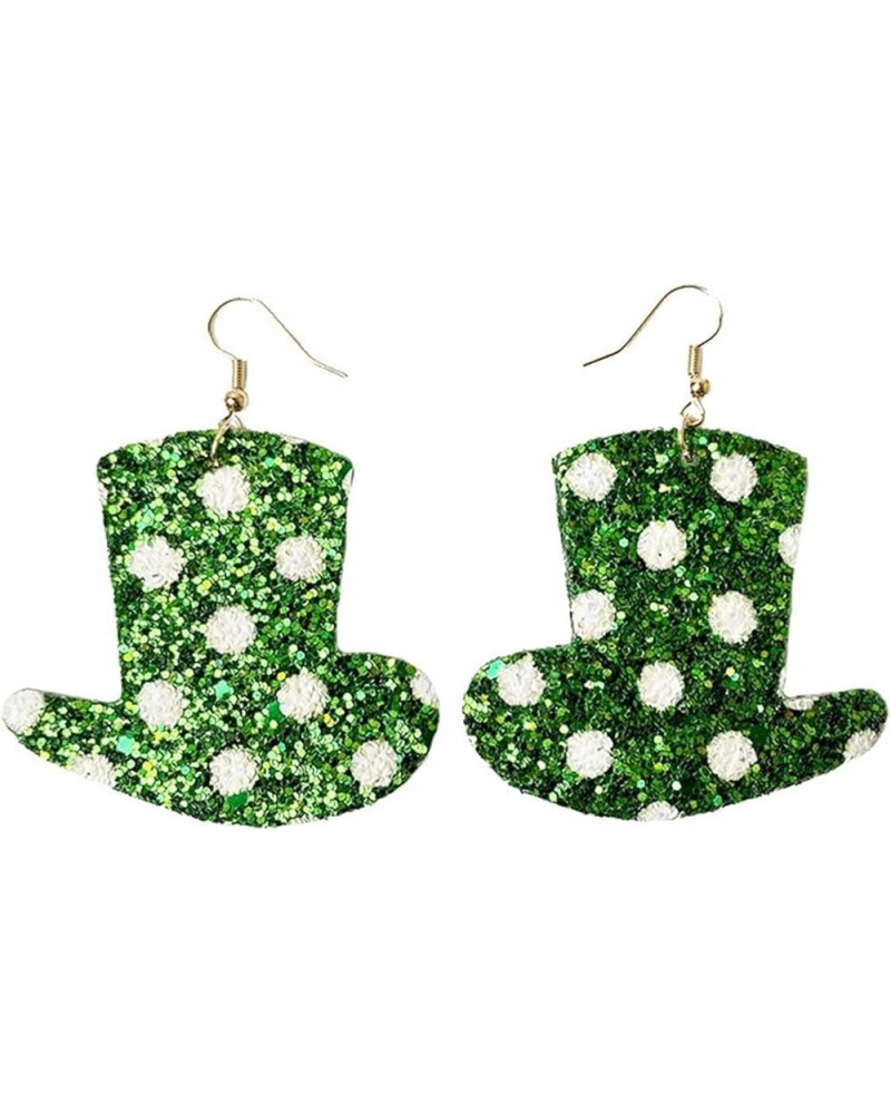 Shining St. Patrick's Day Leaf Hat Shape Irish Shamrock Leather Dangle Earrings for Women Girls Jewelry G $4.67 Earrings