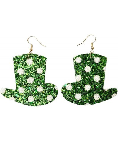 Shining St. Patrick's Day Leaf Hat Shape Irish Shamrock Leather Dangle Earrings for Women Girls Jewelry G $4.67 Earrings