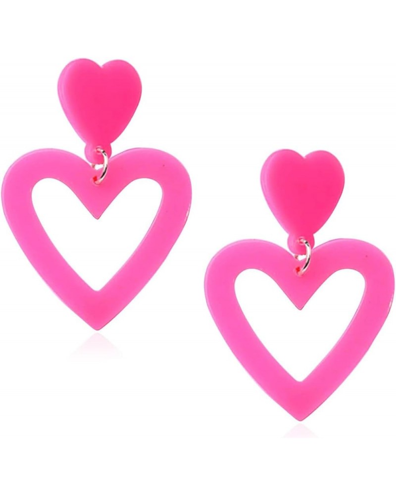 Hot Pink Heart Earrings for Women Double Heart Earrings Lover Earrings Must Haves Pink Accessories Gifts for Women Teen Girls...