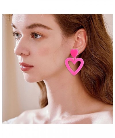 Hot Pink Heart Earrings for Women Double Heart Earrings Lover Earrings Must Haves Pink Accessories Gifts for Women Teen Girls...