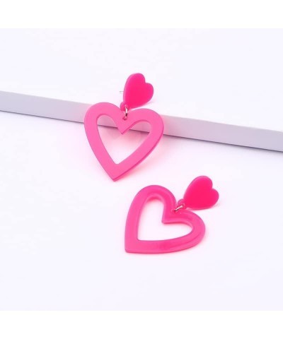 Hot Pink Heart Earrings for Women Double Heart Earrings Lover Earrings Must Haves Pink Accessories Gifts for Women Teen Girls...