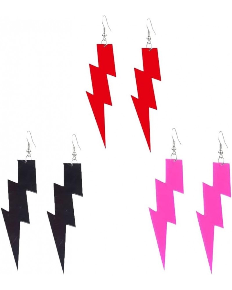 Multicolor 80s Neon Earrings Acrylic Exaggerated Women Lightning Bolt Dangle Earrings Halloween Jewelry 80's Party A:set-1 $7...