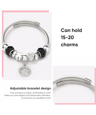 Custom 925 Sterling Silver Open Snake Bracelets With Elephant/Love/Family Tree Charms Pendant Crystal Beaded Bangle DIY Brace...