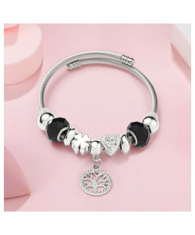 Custom 925 Sterling Silver Open Snake Bracelets With Elephant/Love/Family Tree Charms Pendant Crystal Beaded Bangle DIY Brace...