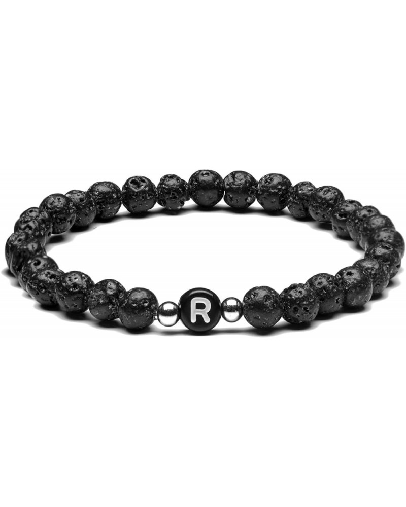 Name Bracelet Personalized Initial Letter Lava Rock Handmade for Women Men Couples (E) R $8.50 Bracelets