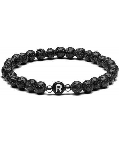 Name Bracelet Personalized Initial Letter Lava Rock Handmade for Women Men Couples (E) R $8.50 Bracelets