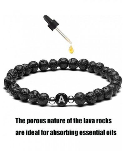 Name Bracelet Personalized Initial Letter Lava Rock Handmade for Women Men Couples (E) R $8.50 Bracelets