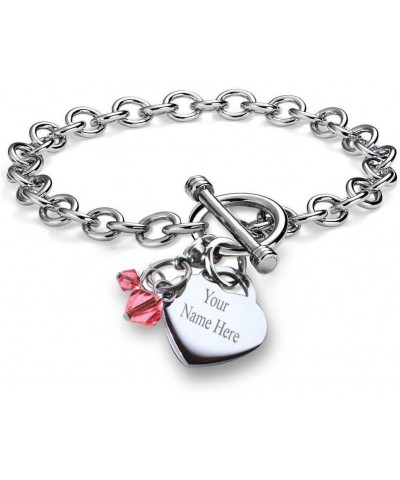 Personalized Customized Name Charm Bracelet Simulated Birthstone Crystal Heart Toggle Stainless Steel 7.5 October $13.20 Brac...