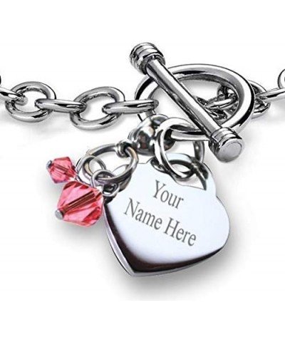 Personalized Customized Name Charm Bracelet Simulated Birthstone Crystal Heart Toggle Stainless Steel 7.5 October $13.20 Brac...