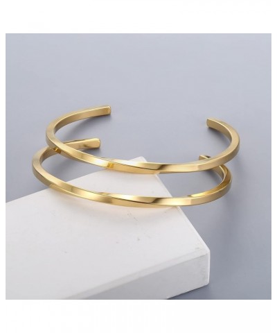 2 Pcs Gold Thin Cuff Bracelet for Him and Her 18K Gold Plated Twisted Couple Bracelets Simple Delicate Adjustable Cuff Bangle...