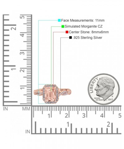 Art Deco Emerald Cut Infinity Wedding Bridal Ring Round Simulated Cubic Zirconia 925 Sterling Silver Rose Tone, Simulated Mor...