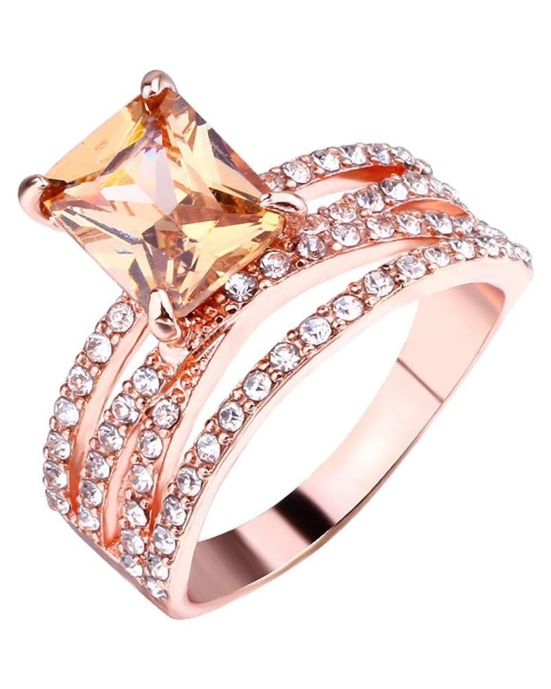 3pcs Rose Gold Full Diamond Ring Set, Exquisite Temperament Luxury Stackable Square Diamond Engagement Wedding Jewelry Annive...
