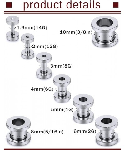 Screw Fit Ear Gauges Kit Surgical Steel Tunnel Expander Earrings Earlobe Plugs Stretching Body Piercing Jewelry Set for Women...