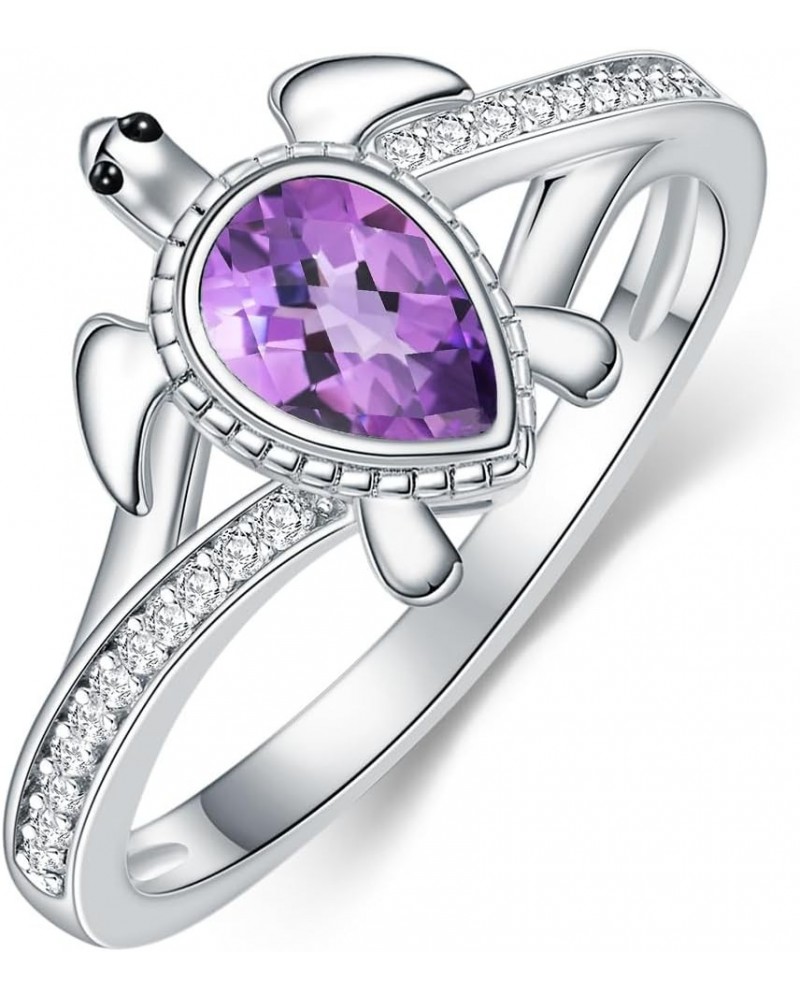 925 Sterling Silver Sea Turtle Ring 6X4mm Pear Shape Birthstone Statement Ring for Women 11 Amethyst $49.39 Rings