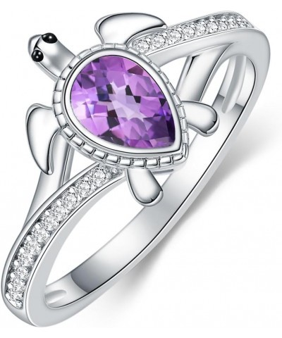 925 Sterling Silver Sea Turtle Ring 6X4mm Pear Shape Birthstone Statement Ring for Women 11 Amethyst $49.39 Rings