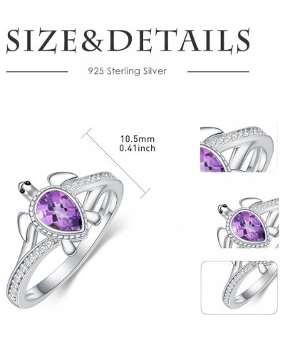 925 Sterling Silver Sea Turtle Ring 6X4mm Pear Shape Birthstone Statement Ring for Women 11 Amethyst $49.39 Rings