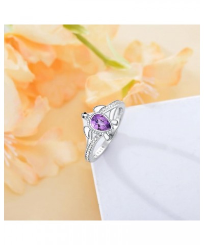 925 Sterling Silver Sea Turtle Ring 6X4mm Pear Shape Birthstone Statement Ring for Women 11 Amethyst $49.39 Rings