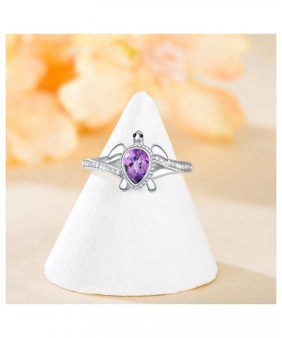 925 Sterling Silver Sea Turtle Ring 6X4mm Pear Shape Birthstone Statement Ring for Women 11 Amethyst $49.39 Rings